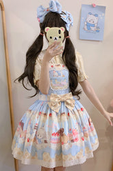 Cream Party Print Bowknot Stitching Lace Sweet Lolita Jsk Dress 3 Colors